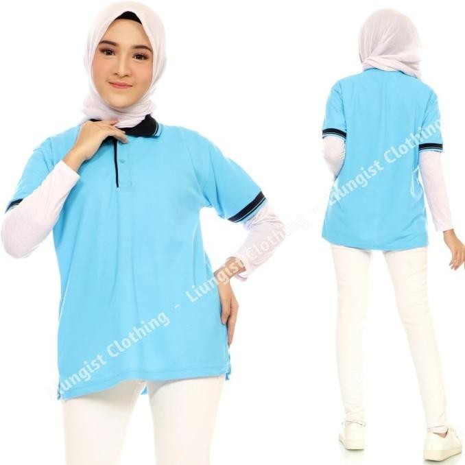 Hot Sale Kaos polo Unisex Biru Laut Kerah Hitam / Kaos Kerah / Poloshirt - Biru Laut-Hitam, S ,,