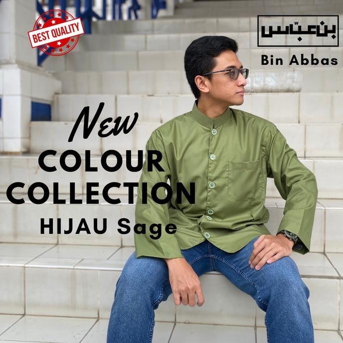 Baju/Kemeja Koko Yamani Habaib/Hadramaut Bin Abbas Jumbo Hijau Sage Pengiriman Cepat