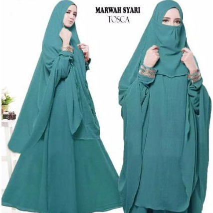 Gamis Wanita Syari Marwah Set Khimar Dan Cadar Polos Termurah