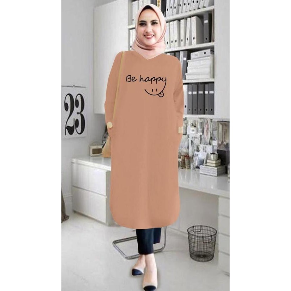 Tunik Wanita Be Happy / Tunik Murah / Tunik Kekinian / Tunik Panjang