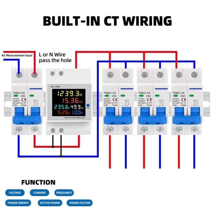 Meteran Mcb Pengukur Kwh Listrik Digital Display Din Rail Single Phase