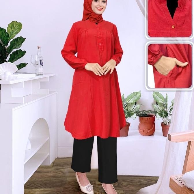 Tunik Polos Viscose Jumbo Merah Cabe