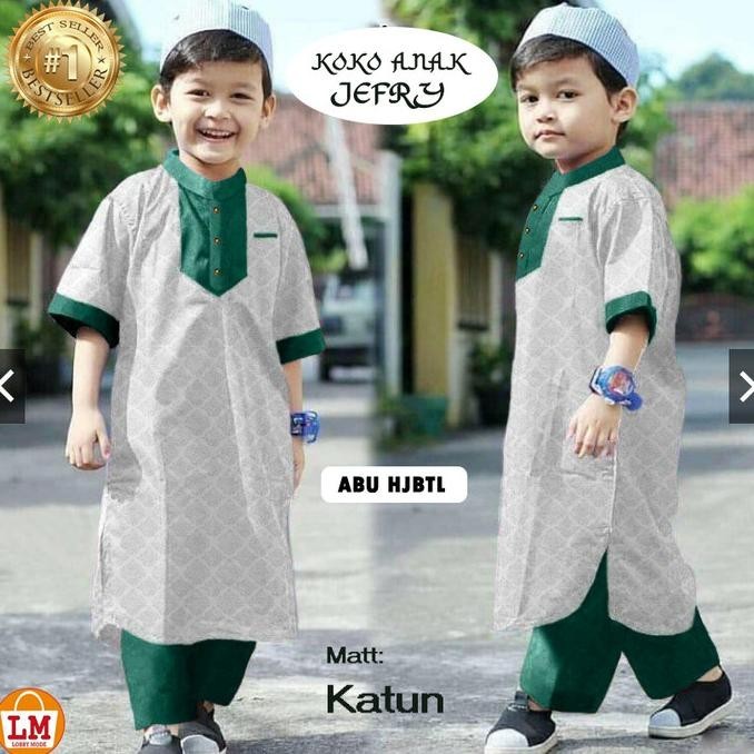 Baju Setelan Koko Anak Jefri Abu Ukuran Xs-L Usia 2-15 Tahun / 21143