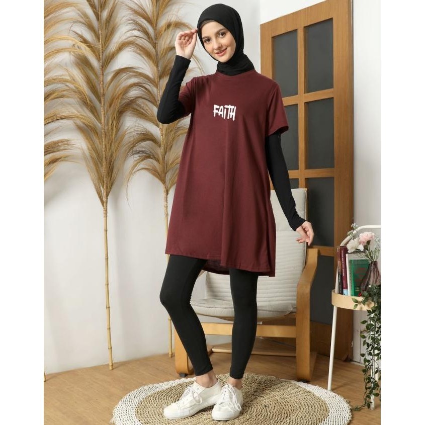 Yourstyle1119 - Basic Dress Faith Tee Tunik Midi Polos Casual Hijab Le