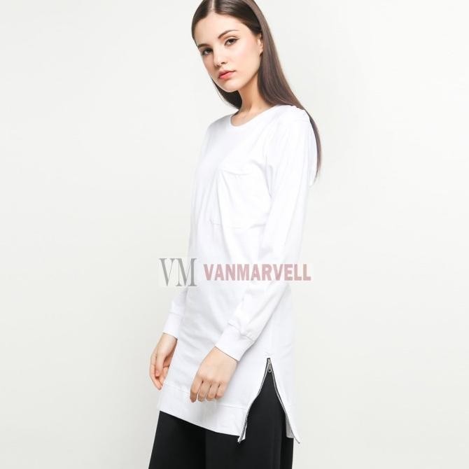Vm Tunik Putih Polos Panjang Wanita - Atasan Muslim Wanita