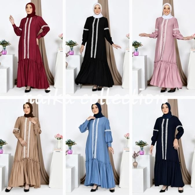 Gamis Wanita Jumbo Polo Linen Premium Cantik Kombinasi Renda Bordir