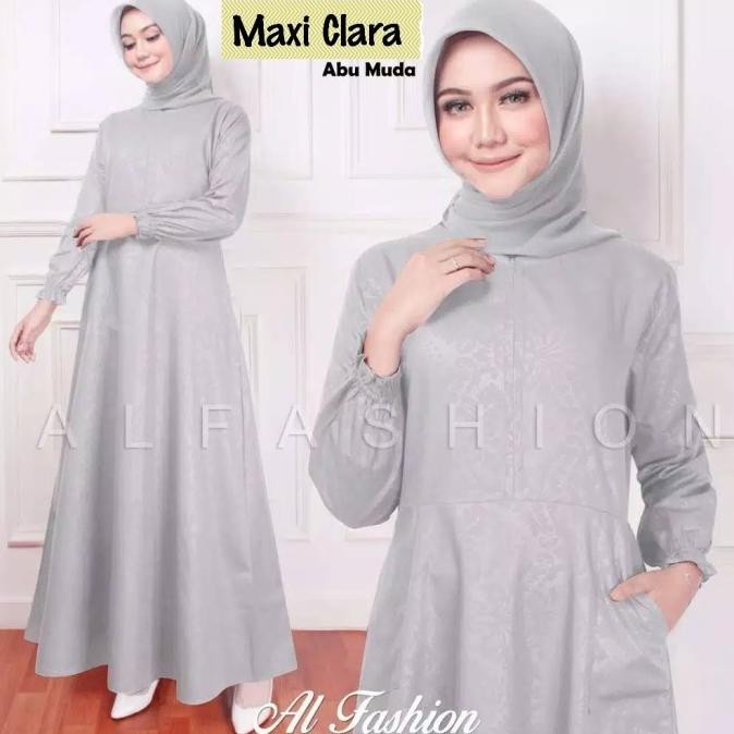 Clara- Gamis Baju Dress Polos Emboss Busui Jumbo Xl Warna Abu Abu Muda