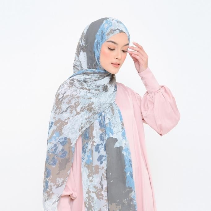 Zm - Cyril Cyan Pashmina Instant Plisket Jelita Indonesia Lamun Ombak