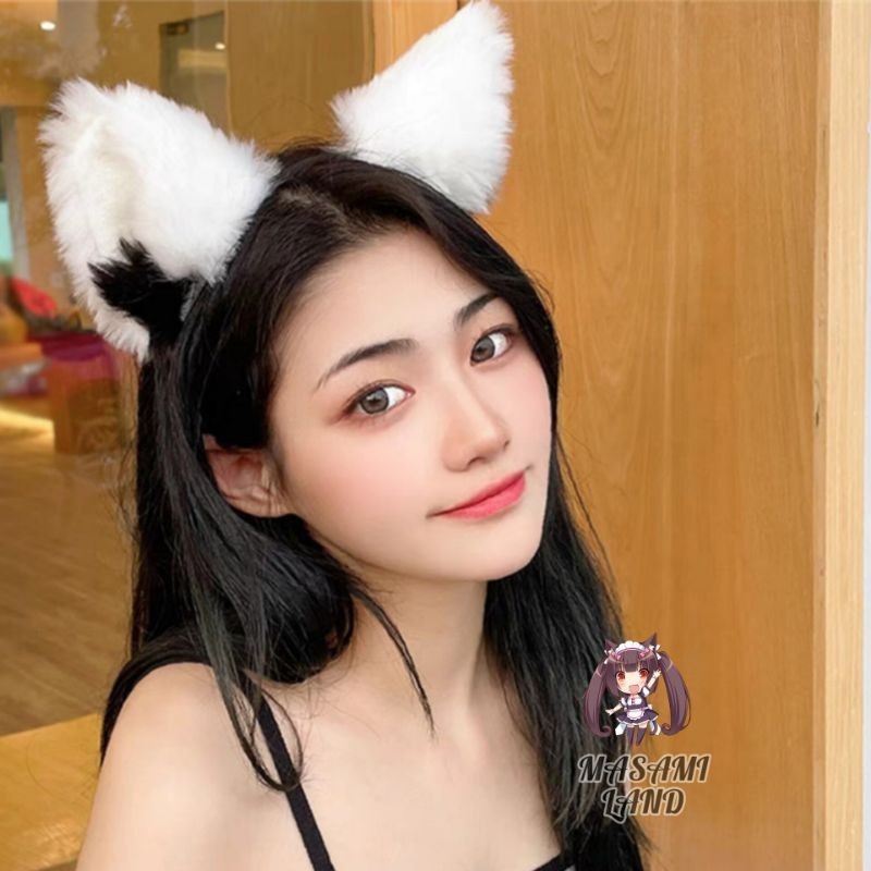 Bando Cosplay Kucing Monochrome / Bando Telinga Kucing Anime / Bondu Anime Aksesoris Fashion