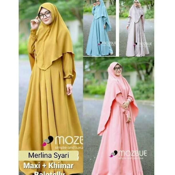 Merlina-Dress Gamis Syari Busui Polos Biru Muda Blue Ocean Mustard Abu