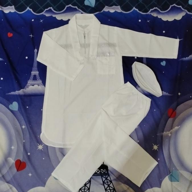 Baju Anak Setelan Fashion Muslim Koko Pakistan Warna Putih