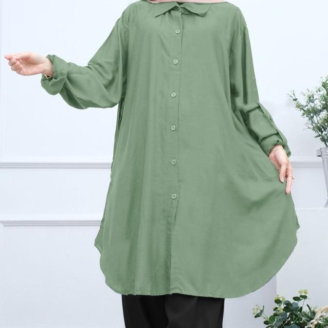 Long Tunik Jumbo Putih Polos Murah Remaja Wanita Kekinian Baju Kerja