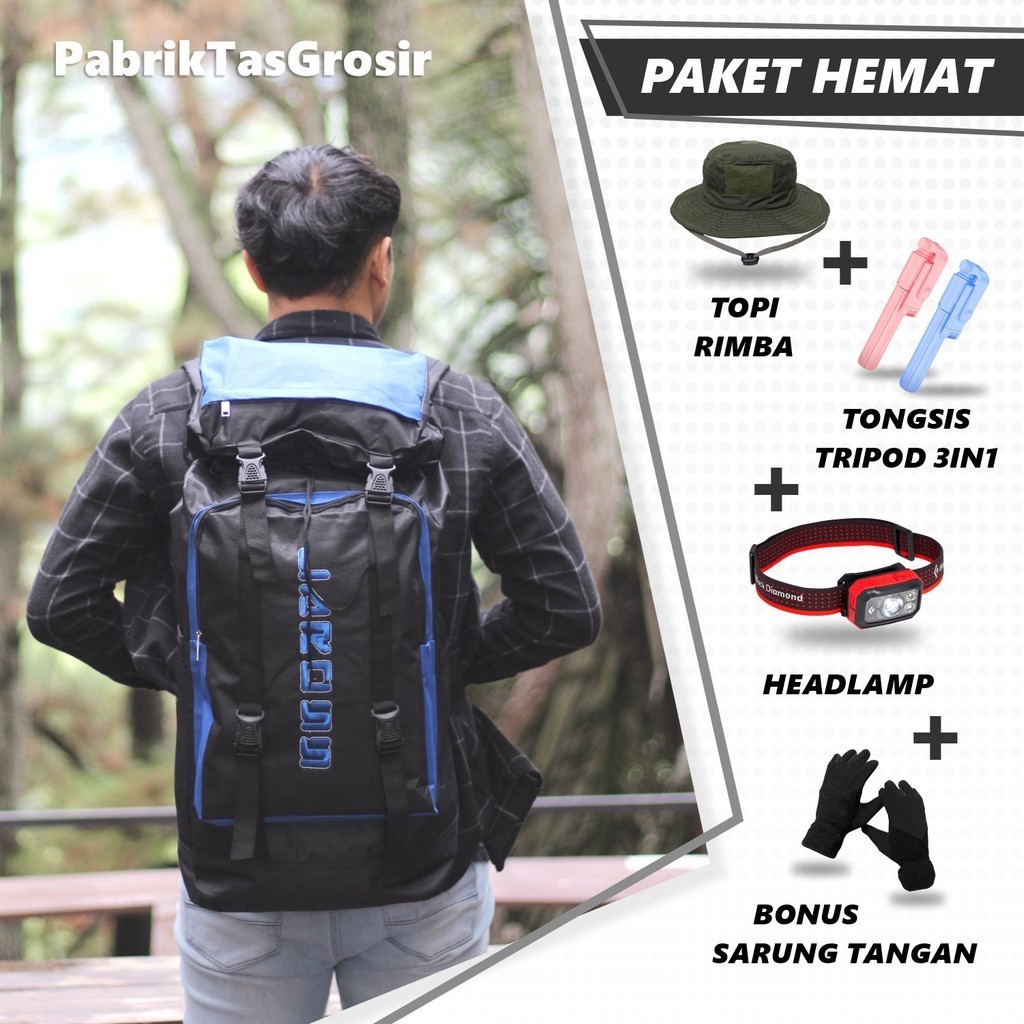 Tas Gunung Murah Combo Hemat Bonus Topi Rimba Sarung Tangan Tongsis Headlamp Carrier 35 liter Bonus