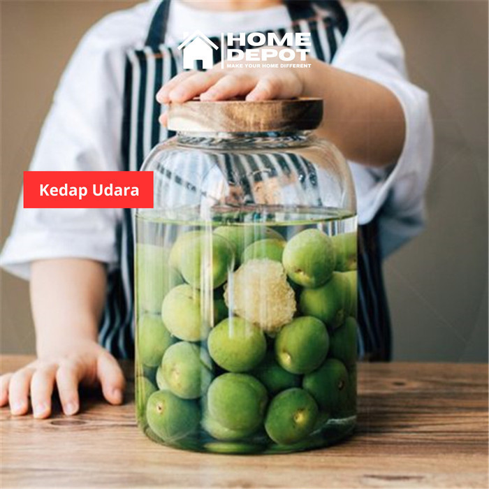 Toples Kaca Kedap Udara Besar Jumbo Tutup Kayu Unik Fermentasi Asinan
