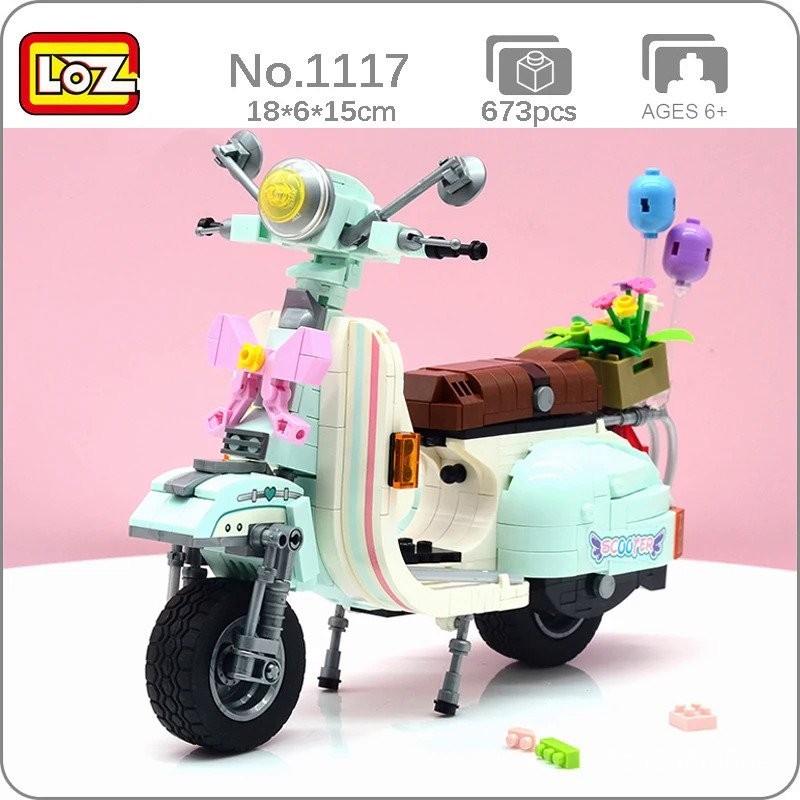 LOZ 1117 Motor Skuter Sepeda Sepeda Busur Balon Bunga Kendaraan 3D Blok Mini Batu Bata Bangunan Main