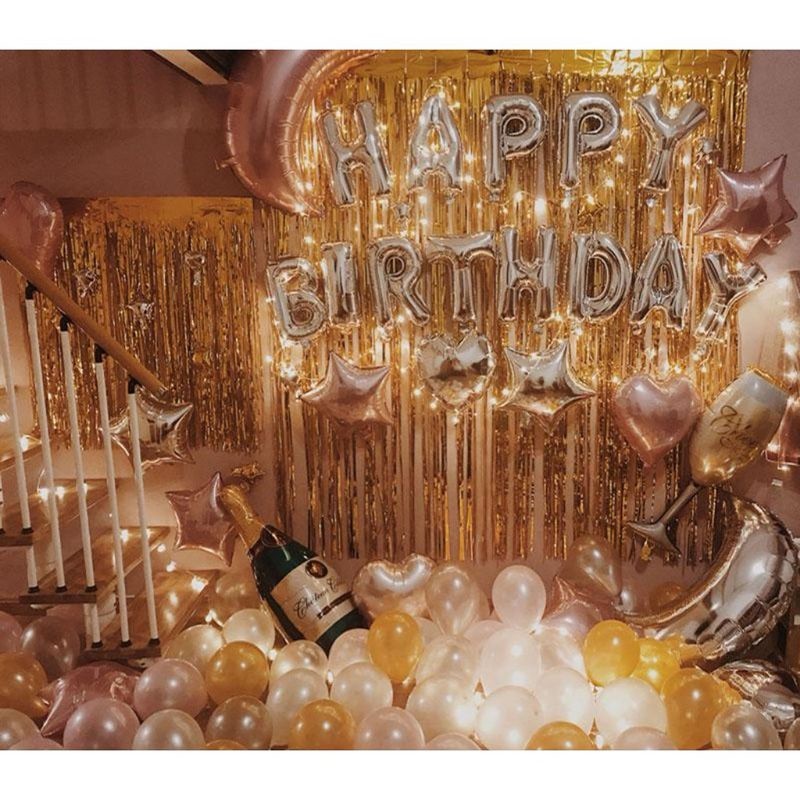 paket set dekorasi ulang tahun ultah HBD BIRTHDAY lengkap warna silver and gold untuk remaja dewasa 