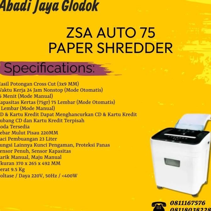 ZSA AUTO 75 PAPER SHREDDER
