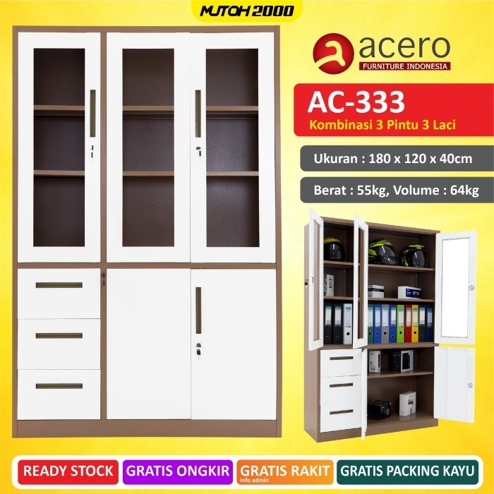 

Acero Ac-333 Lemari Arsip Besi Kombinasi 3 Pintu 3 Laci