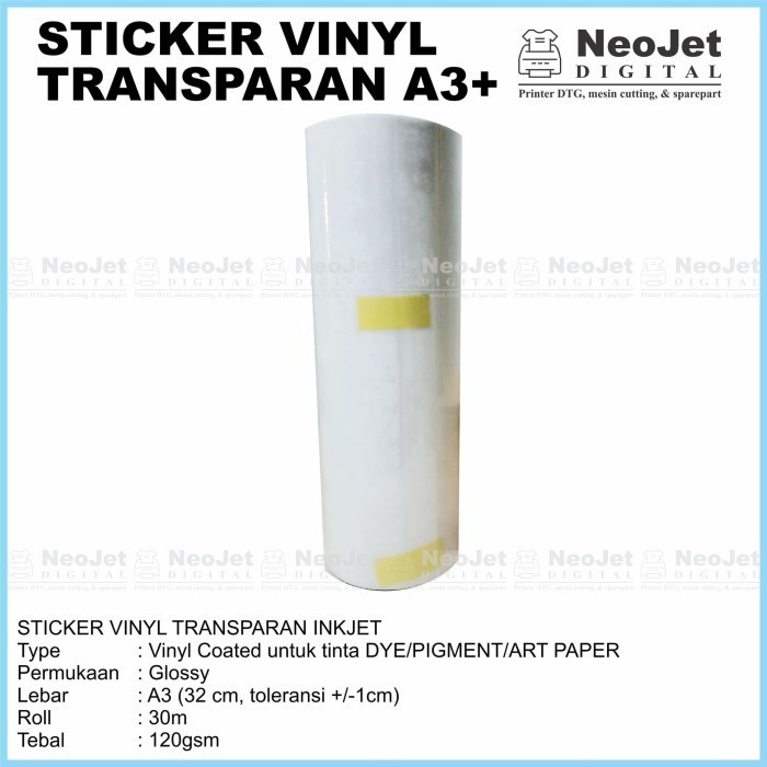 

Sticker Stiker Vinyl Inkjet Transparan Bening Gloss A3 30 Meter