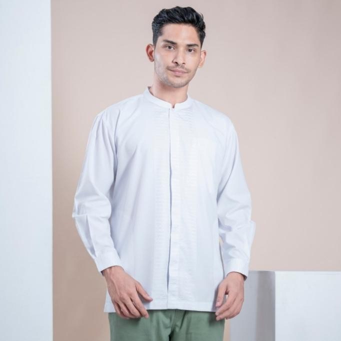 Promo  Muslimadani Baju Koko Dewasa Saleem Kemko Lengan Panjang Koko Putih Lebaran 2024