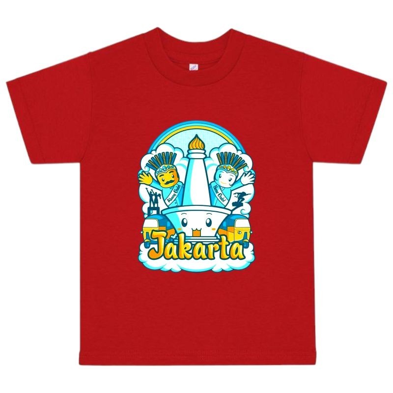 kaos anak distro ondel ondel Jakarta monas usia 2-10 tahun baju atasan cewek perempuan dan cowok lak