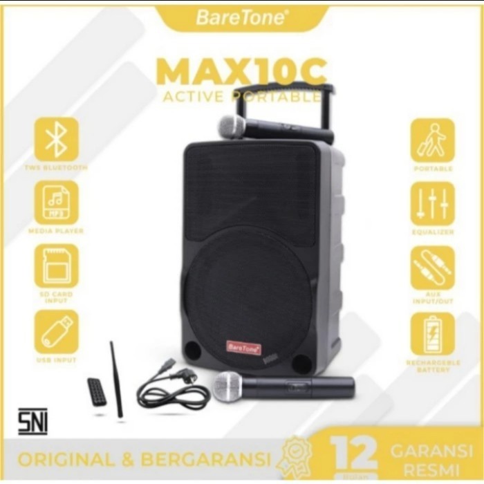 Speaker Portable 10 Inch Baretone Max 10 C / Max 10C / Max10C Bluetoth