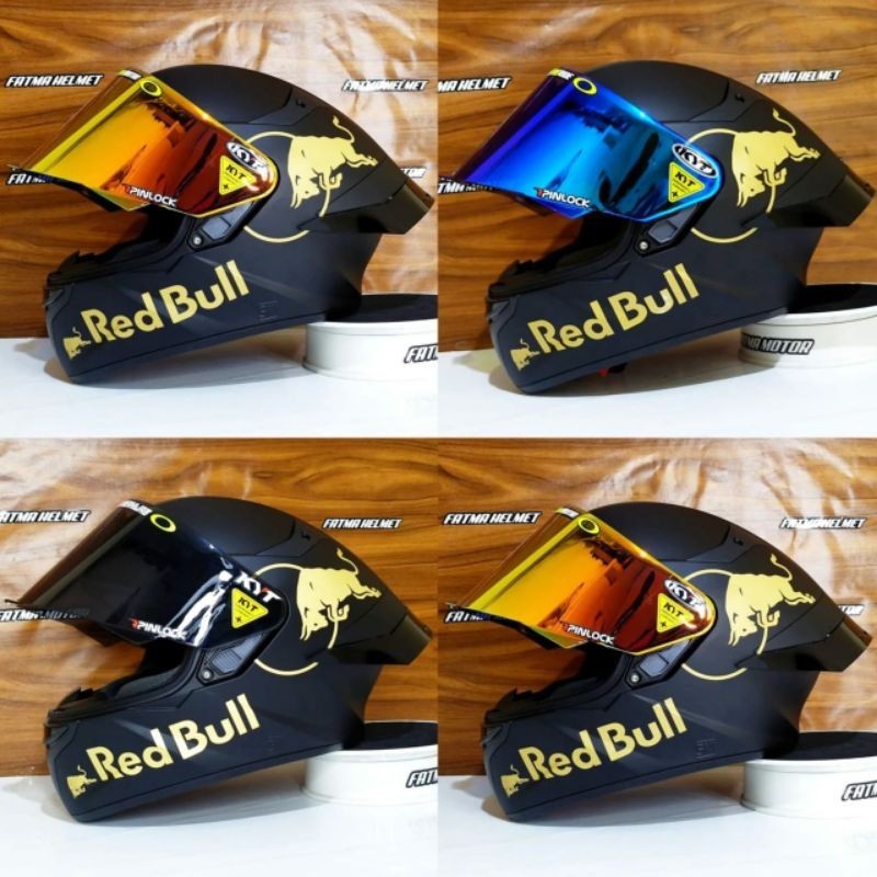 Helm Full Face KYT TT COURSE Solid Black Doff Paket Ganteng Redbull