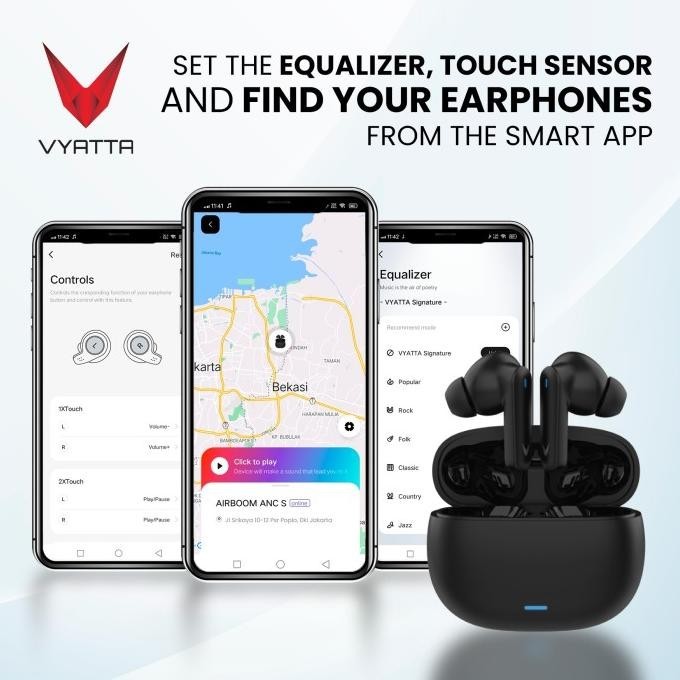 VYATTA AIRBOOM ANC S TWS BLUETOOTH HEADSET EARPHONE CUSTOM EQ FS