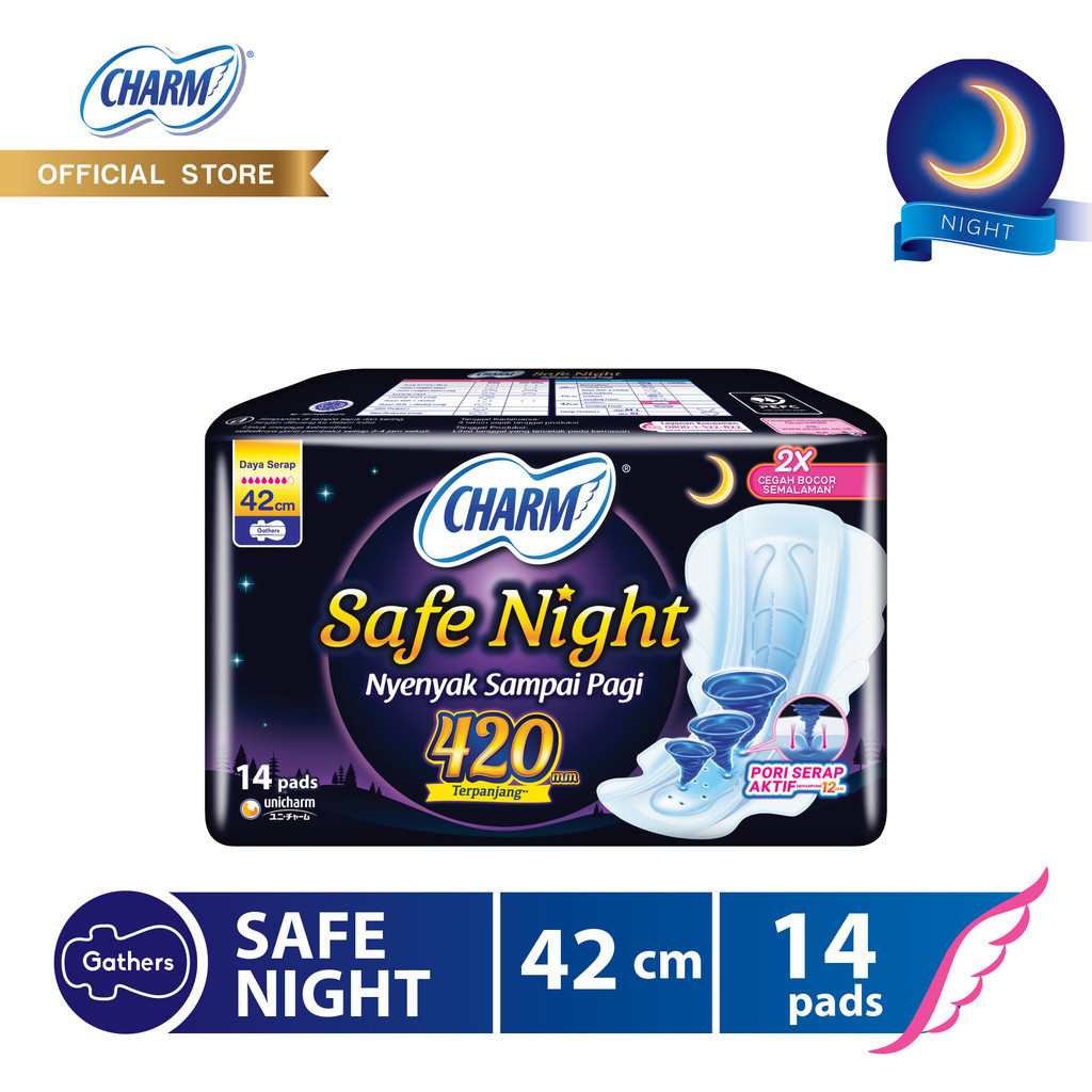 Charm Pembalut Safe Night 42cm Gather 14 pads