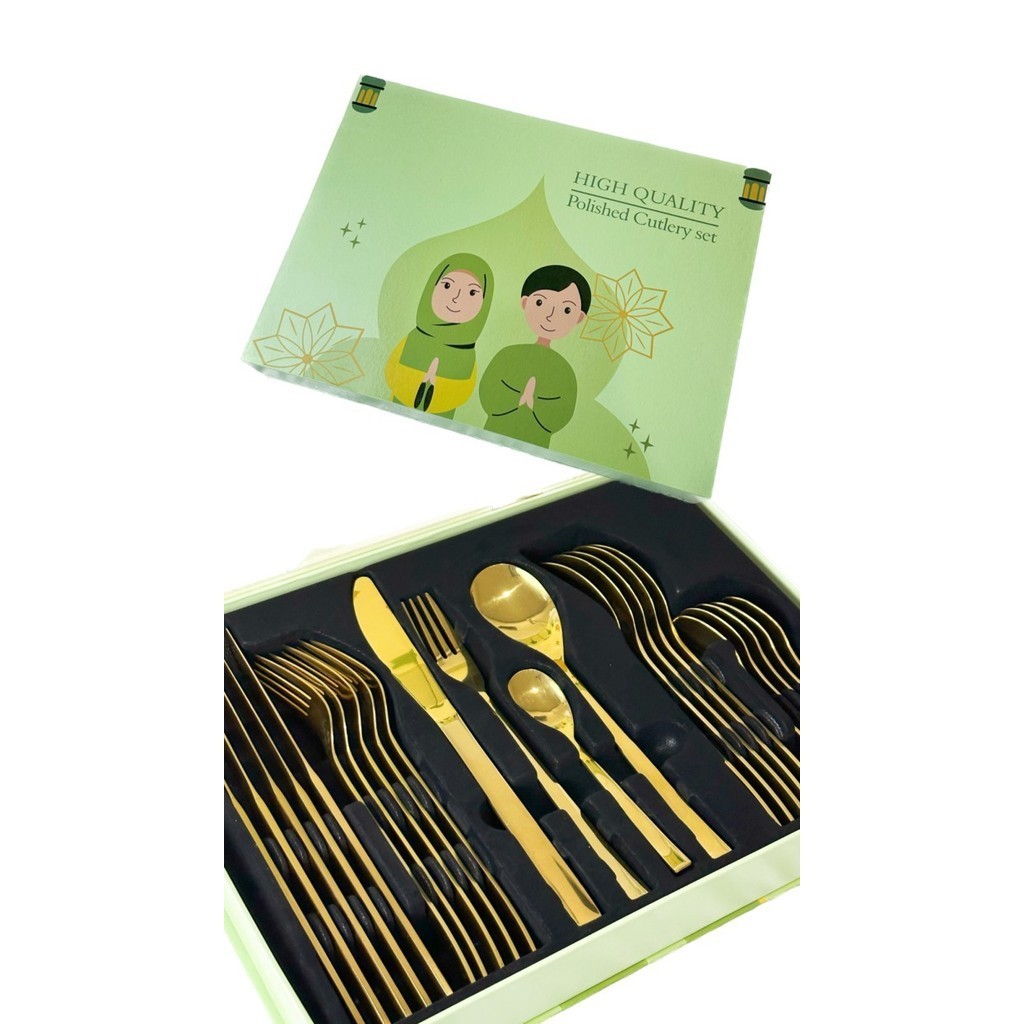 

Limited! BAKINDO Sendok Set Lebaran / Sendok Hampers / Sendok Gold Cutlery Set - Sendok Lebaran Gold New