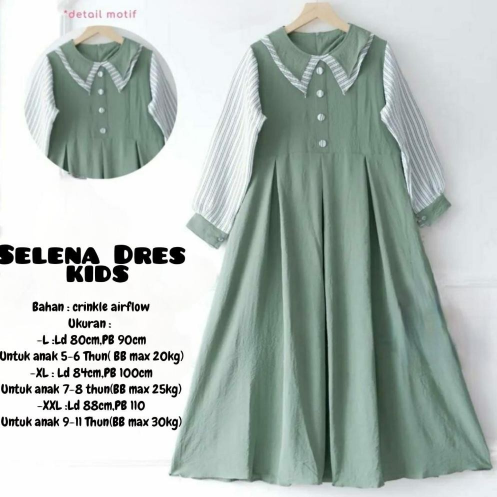 SELENA DRESS KIDS GAMIS ANAK TERBARU BAHAN CRINKLE DRES LEBARAN VIRAL