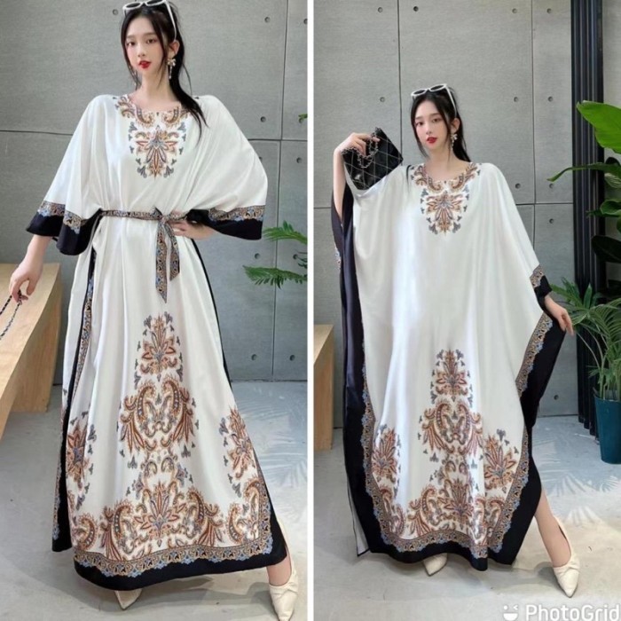 Promo KAFTAN BANGKOK SILK IMPORT WHITE SERIES KAFTAN JUMBO - Maroco Lebaran Kekinian Premium Murah 2