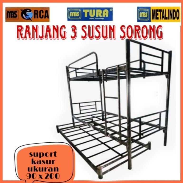 Ranjang Besi 3 Susun Mbs Bunk Bed Ranjang Kuat Tempat Tidur Tingkat Besi Highquality