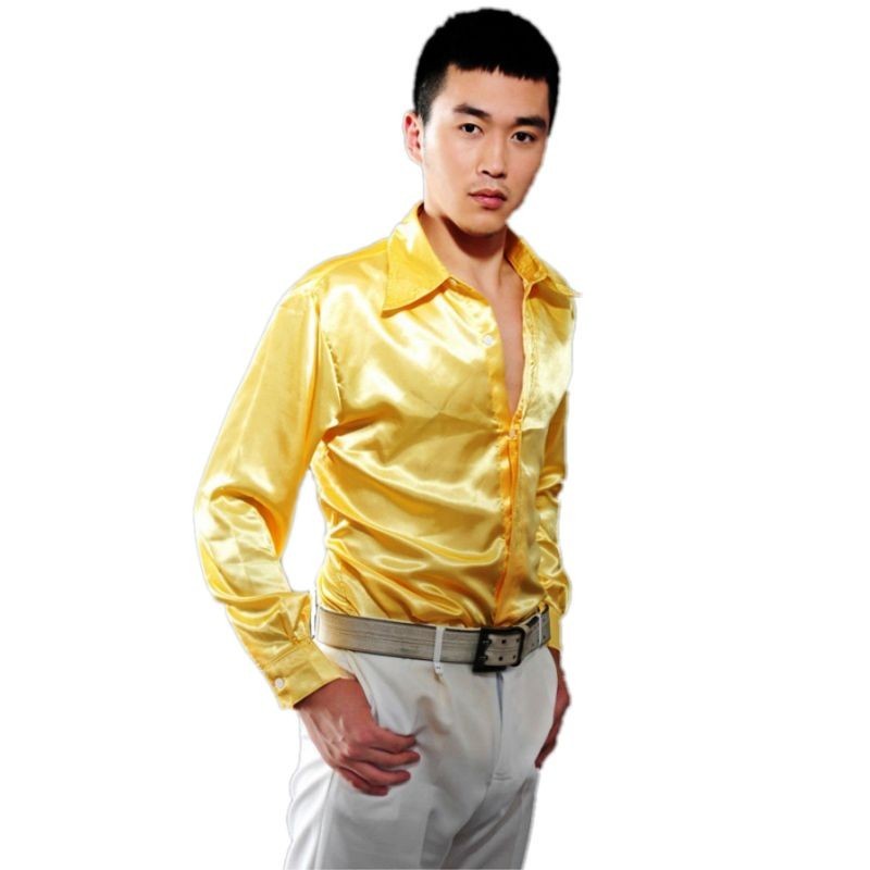 Golden Satin Silky Glossy Shirt Long Sleeve Men