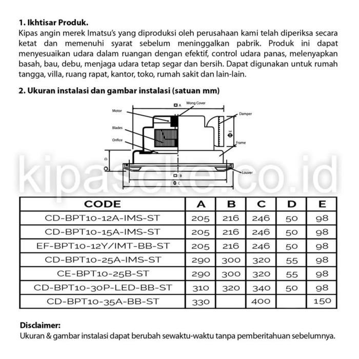 EXHAUST FAN PLAFON 14 INCH CEILING HEXOS PLAFON DAPUR TOILET IMATSU