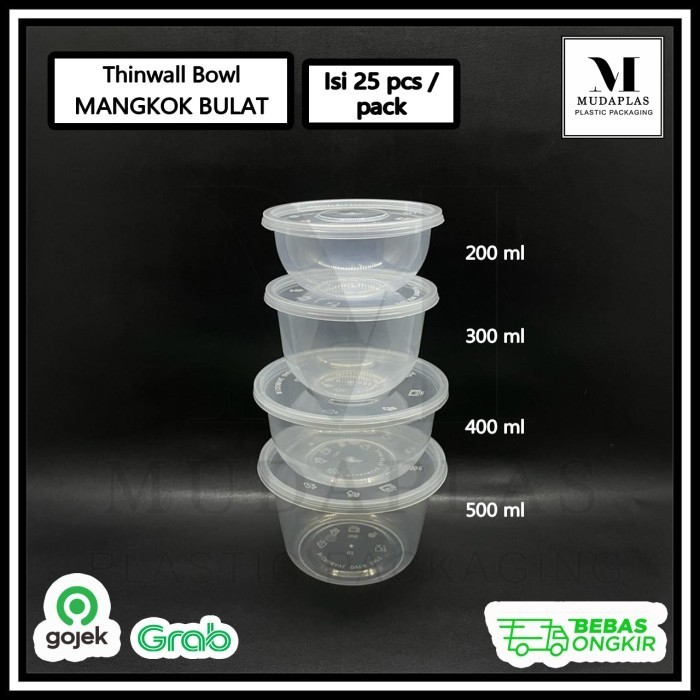 

><><><] Mangkok Plastik Bulat Thinwall 400 ml Round Bowl - 25 pcs