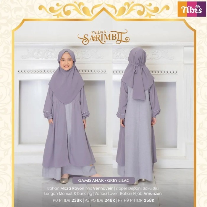 promo Sarimbit Nibras FAIDAA GREY LILAC Baju Muslim Couple Lebaran Keluarga