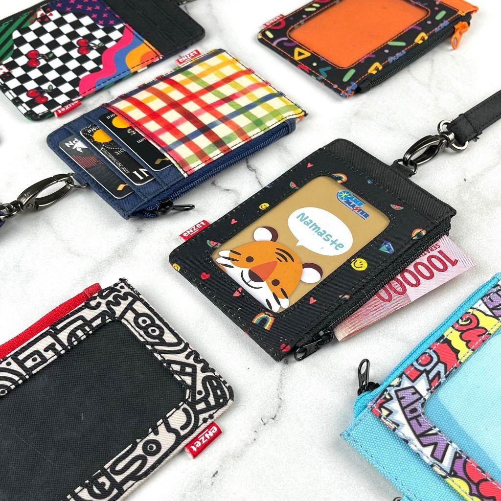 

Id Card Holder Hanging Wallet Name Tag Kartu Lanyard Zipper Motif