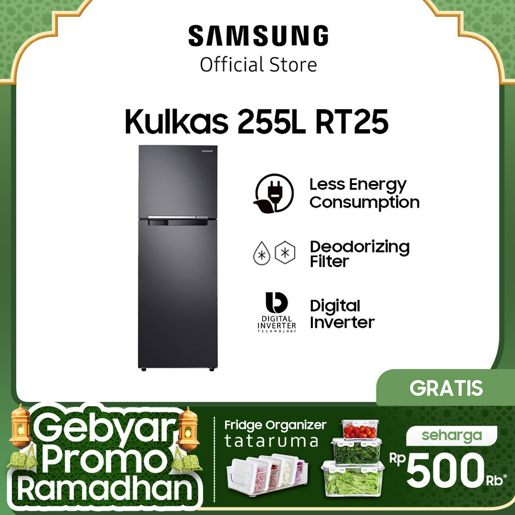 [ONLINE EXCLUSIVE] Samsung Kulkas 2 Pintu dengan Coolpack 12 Jam 255L - RT25FARBDB1/SE