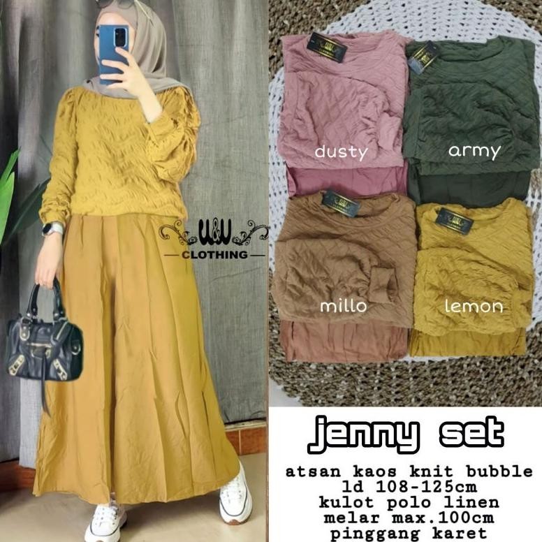 Terlaris Jenny Set Kulot Polo Linen Atasan Kaos Knit Bubble Terbaru By W&W Promo