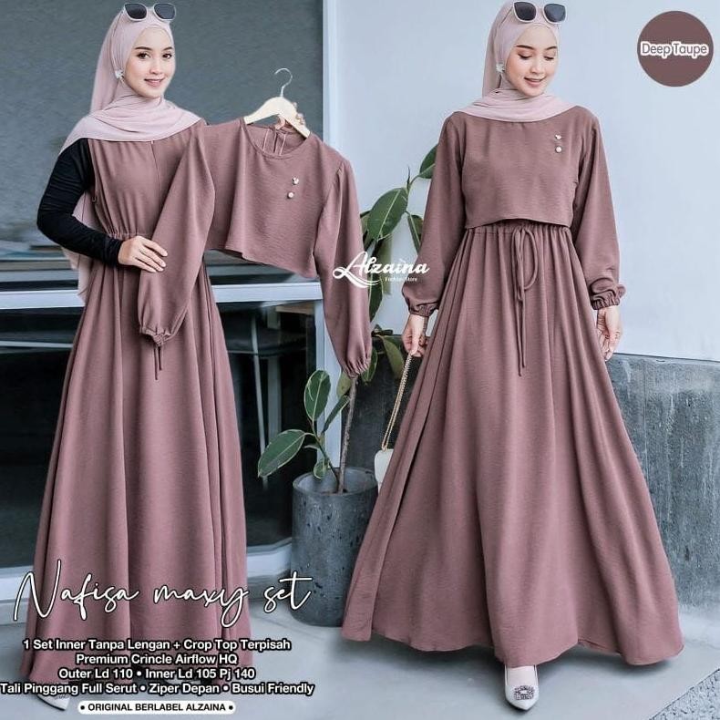 Bisa Cod Gamis Nafisa Atasan Pisah Bahan Crinkle Airflow Premium / Nafisa Maxy / Outer Crop Setelan 