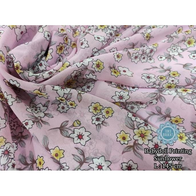 

Kain Babydoll Printing / Babydoll Sutra 003 Sunflower (Per 0,5 Meter) Terbaik