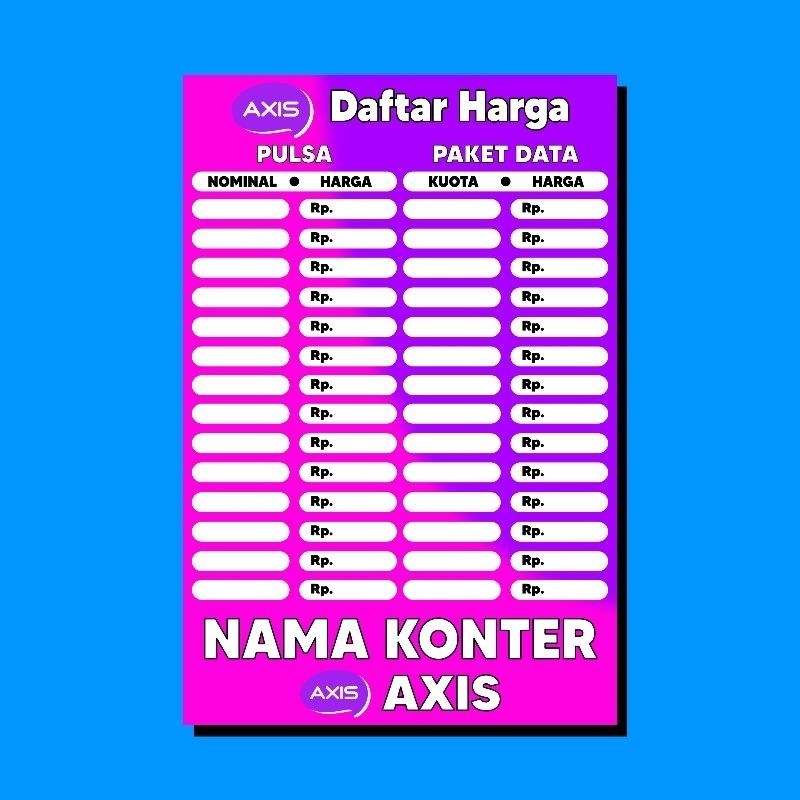 

8 Lembar Poster Daftar Pulsa Paket Data All Opr