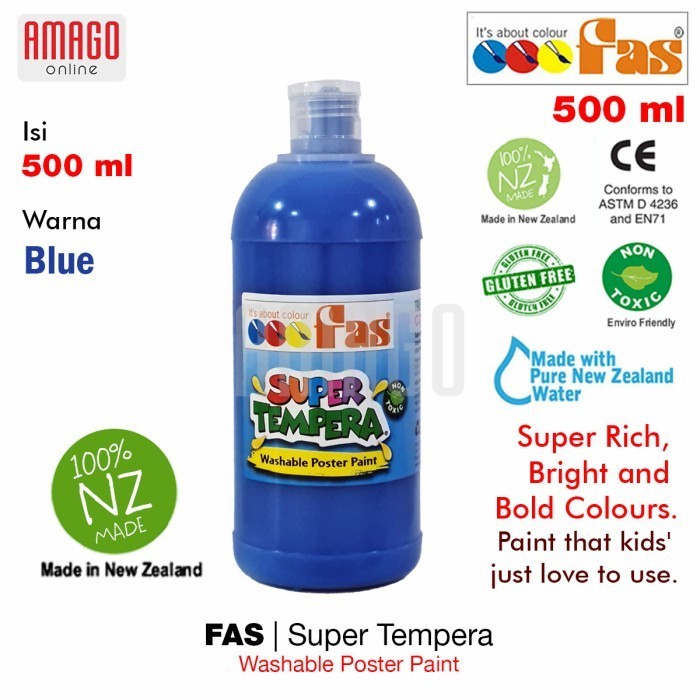 

Fas - Tempera Washable Poster Paint - 500 Ml - Blue - 048