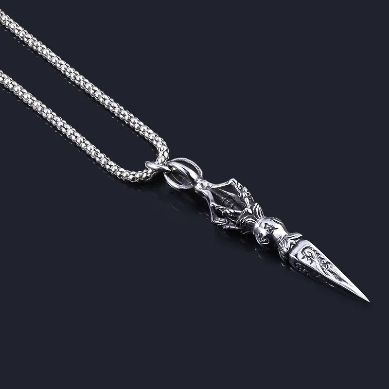 Kalung Kuno Vajra Evil Jiang Dagger Uniseks Kalung Liontin Rantai Batu India Ganesha Buddha Kalung P