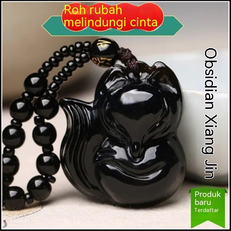 Obsidian Fox Pendant Citrine Pink Crystal Love Love Spirit Fox Necklace