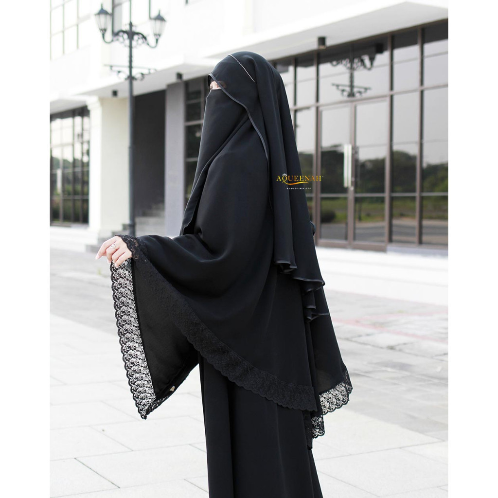 NEW PREMIUM DAILY HIJAB Aqueenah Khimar Jetblack Hijab Instant Zainah - Kerudung Syari Hitam