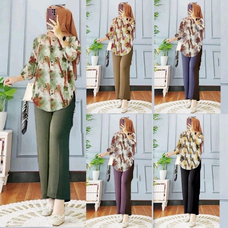 ONE SET WANITA/one set polos/oneset premium/setelan baju katun