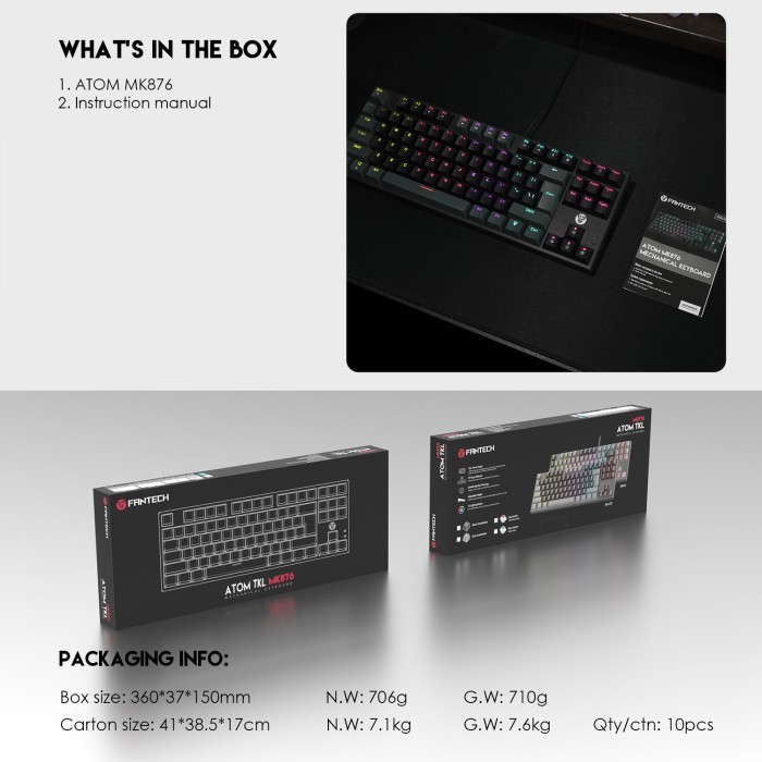 Fantech Atom Tkl Mk876 Rgb Gaming Mechanical Keyboard