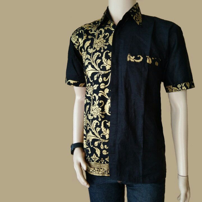 baju koko Koko Batik | Kemeja Batik Kombinasi Batik Pria Modern Grosir Batik - Hitam, L(I7M4) baju k